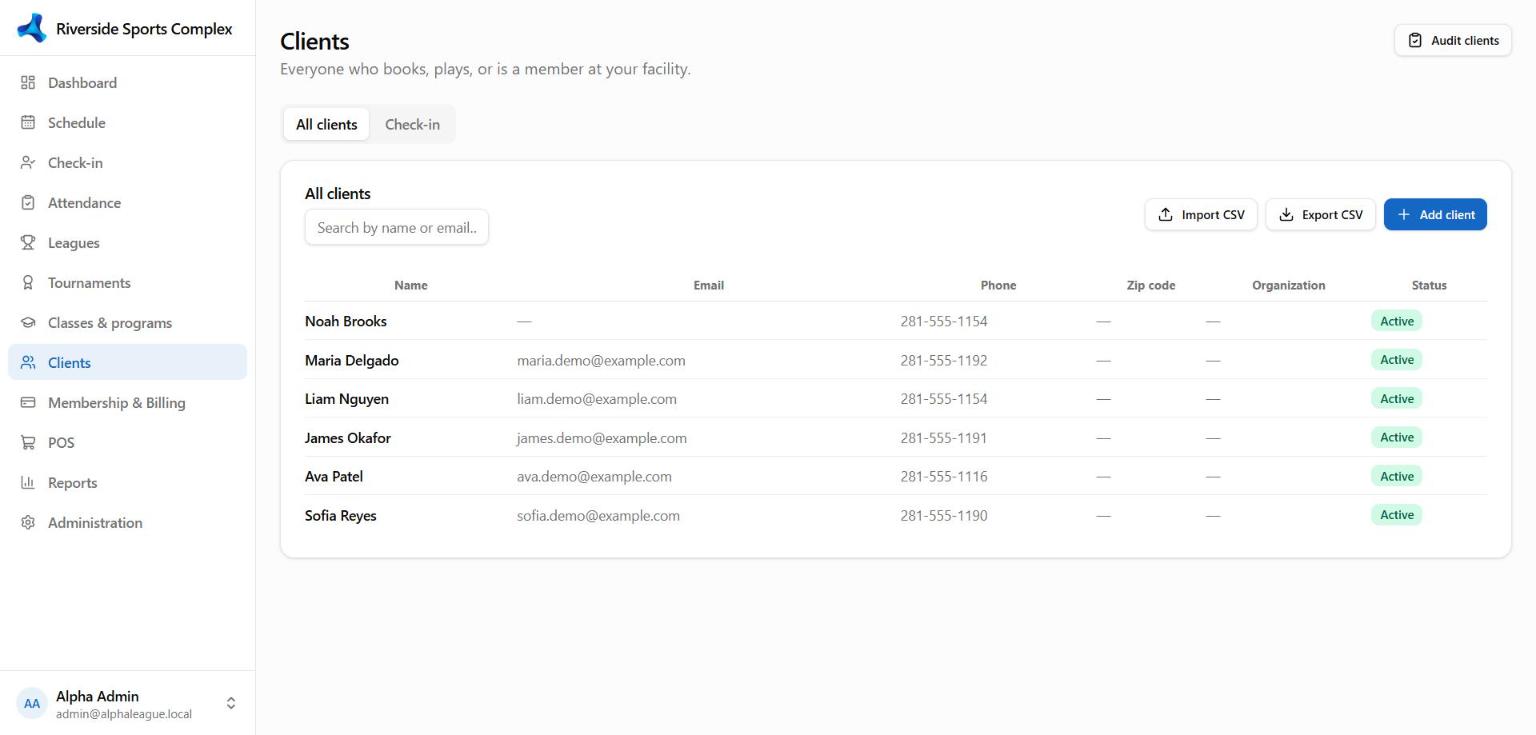 The client list with import and export