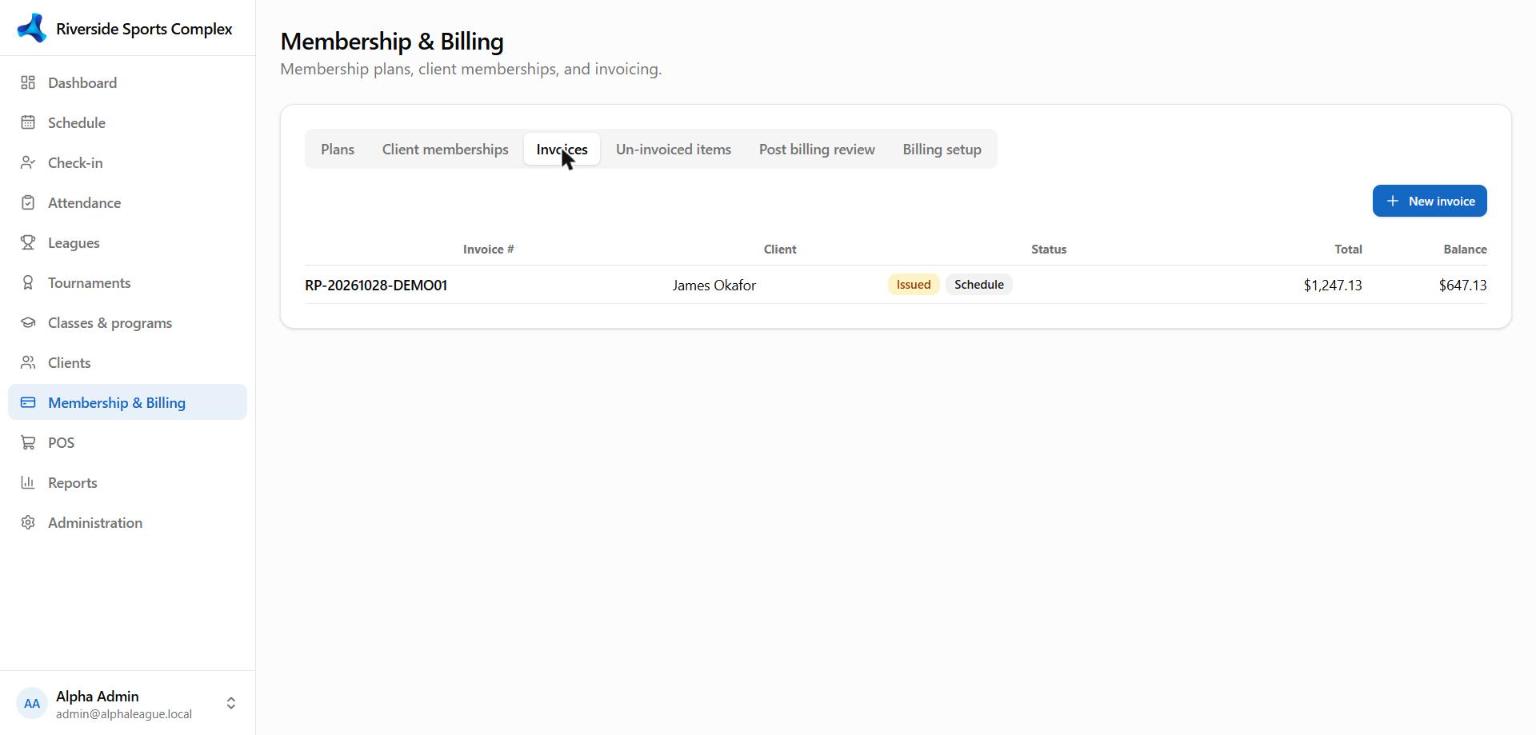 The invoices list
