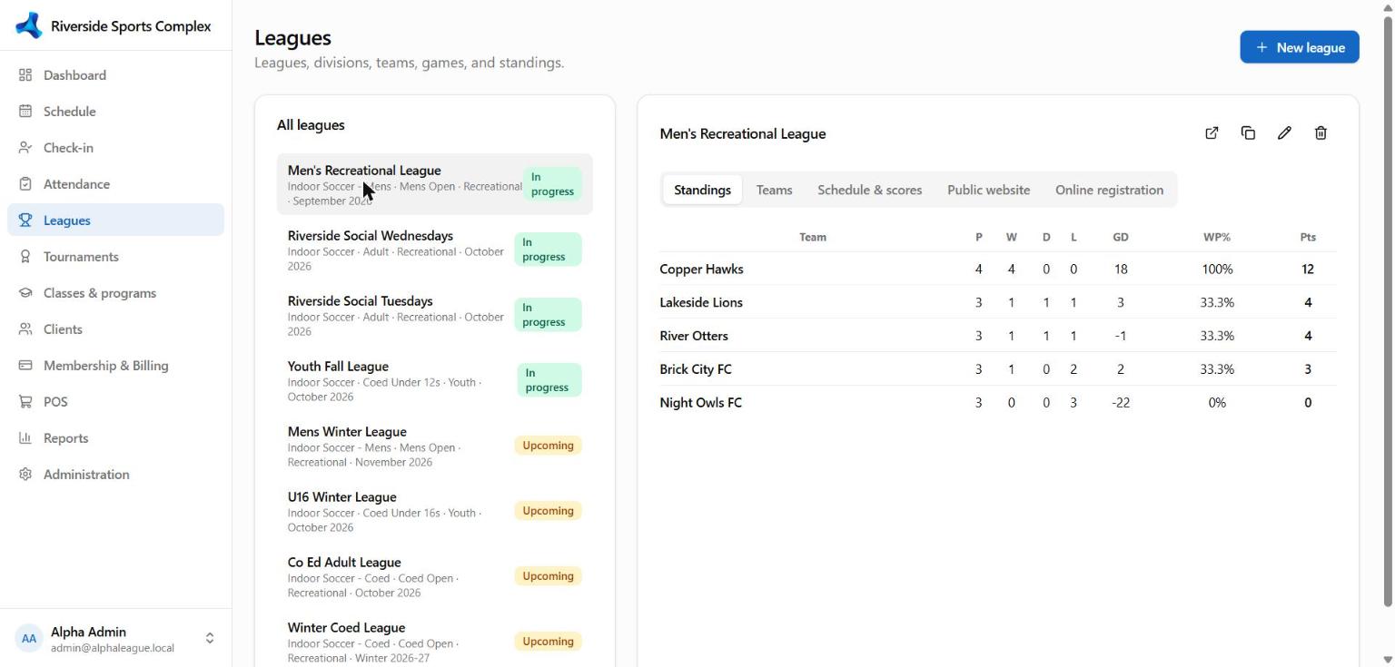 A league with its live standings
