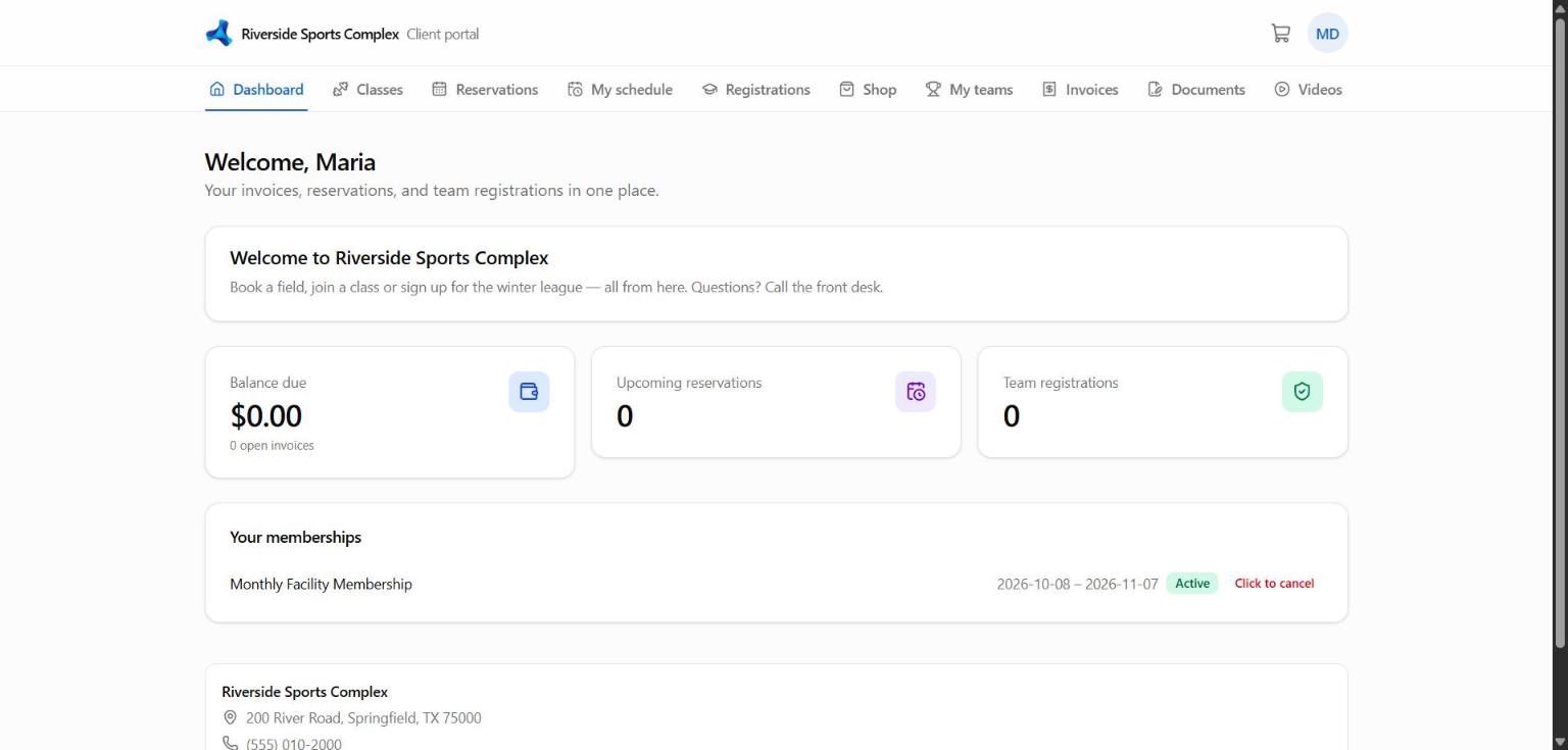 The client portal home page